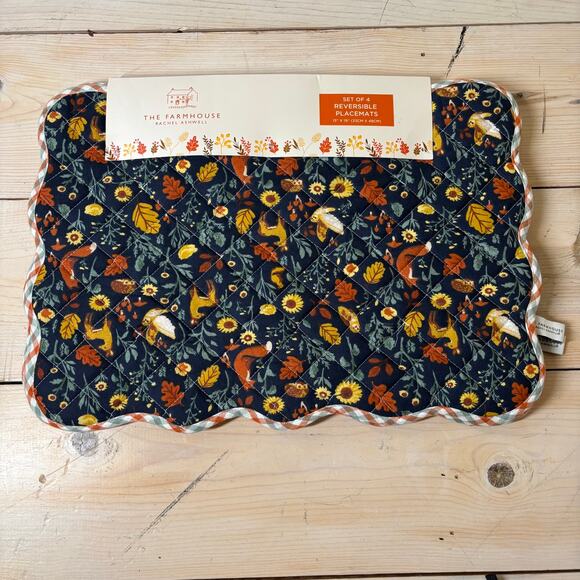 Rachel Ashwell Farmhouse NWT Fall Woodland Reversible Quilted Placemats (4) - Picture 1 of 5